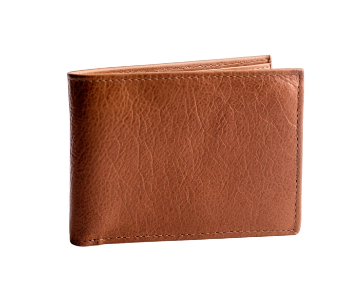 Classic brown leather bifold wallet isolated on white background