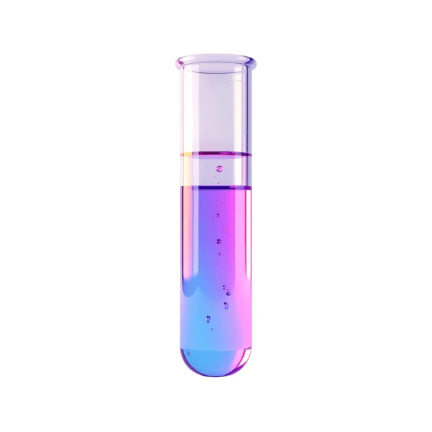 Glass test tube with purple liquid isolated on white