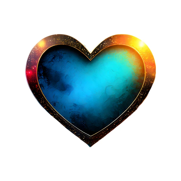 Glowing galaxy heart with gold border on white background