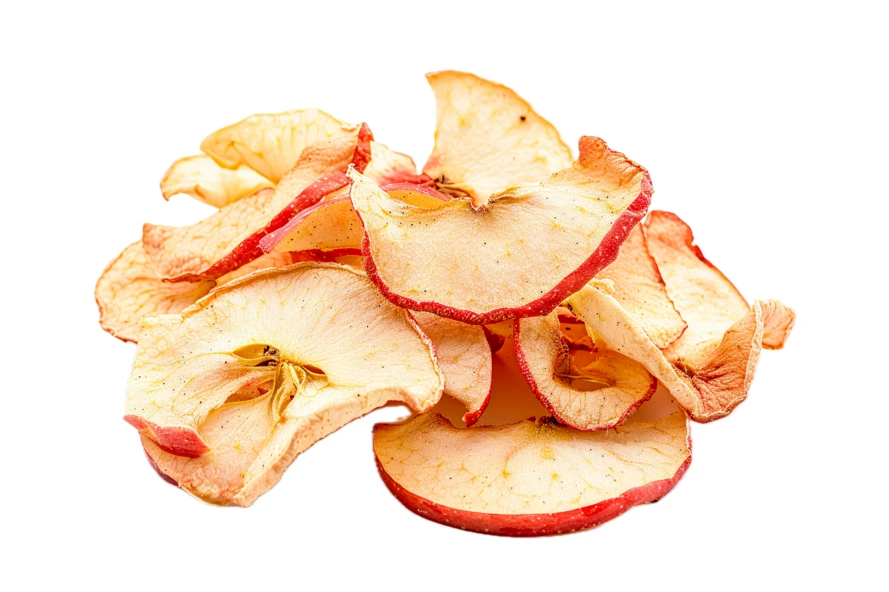 Pile of dried apple slices isolated on white background