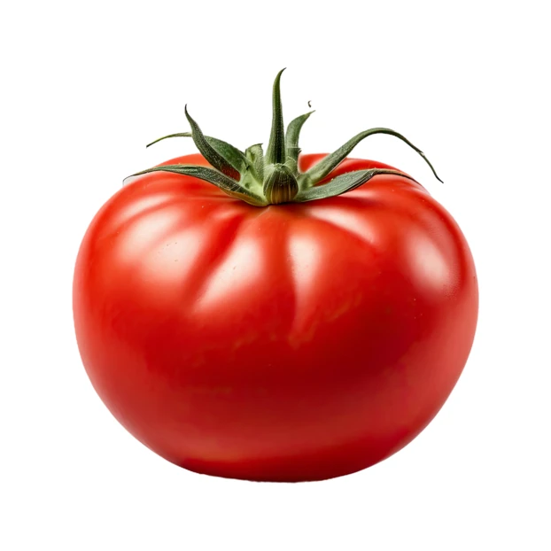Single ripe red tomato isolated on white background