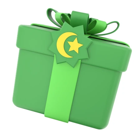 3D green Islamic gift box with crescent and star