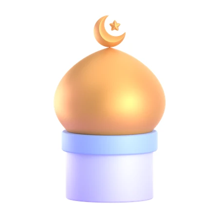 3D mosque dome illustration with crescent moon and star