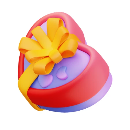 3D heart shaped gift box with yellow ribbon and bow