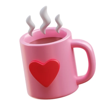 Pink 3D coffee mug with a red heart and steam