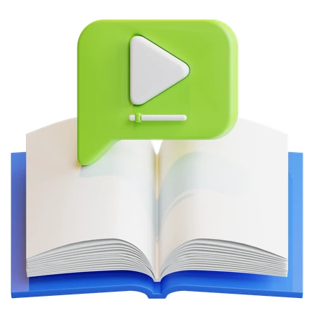 3D illustration of open book with video play icon