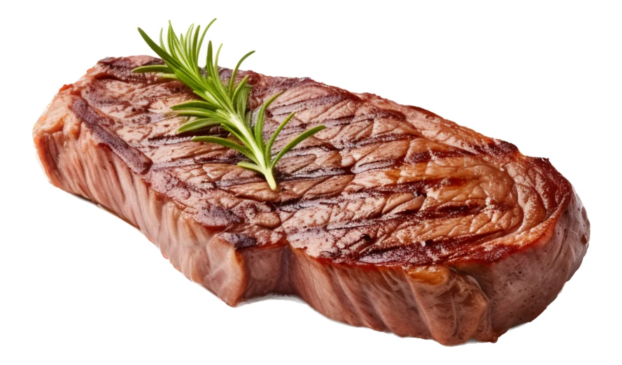 Grilled beef steak with rosemary isolated on white background