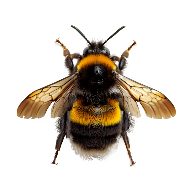 Bumblebee with wings spread isolated on white background