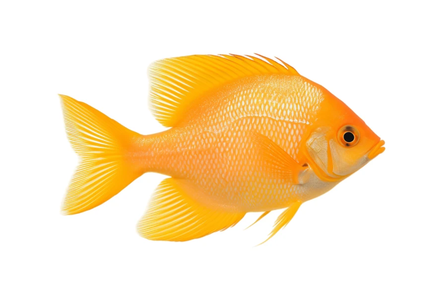 Vibrant orange cichlid fish isolated on white background