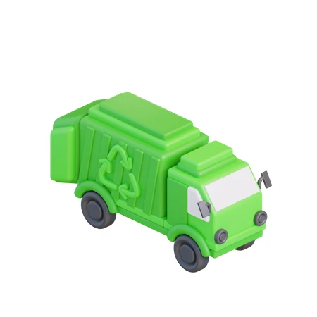 Isometric 3D green recycling garbage truck illustration
