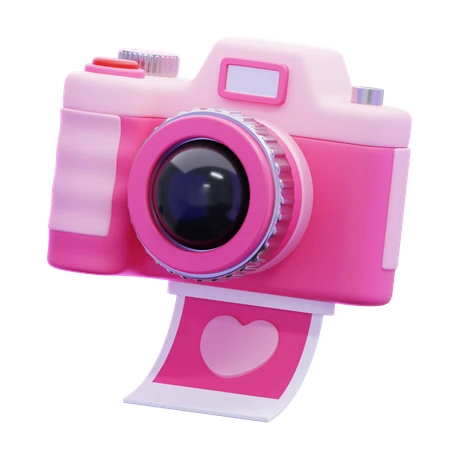 Pink 3D cartoon instant camera with heart photo