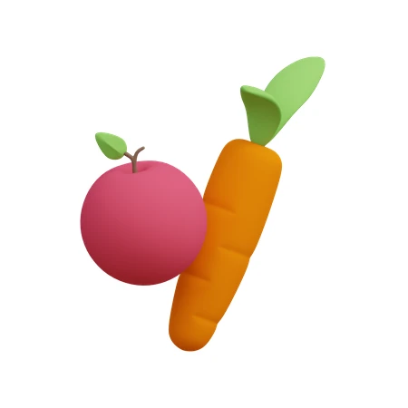 3D rendered red apple and orange carrot icons