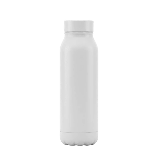White reusable stainless steel water bottle isolated on white