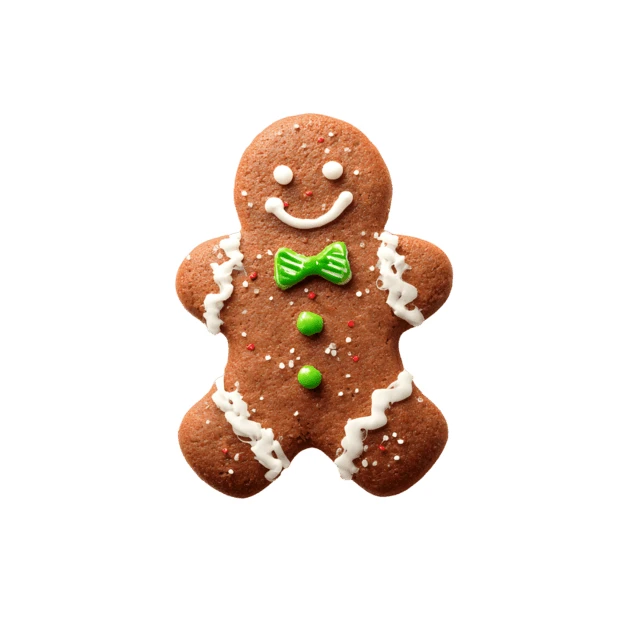 Gingerbread man cookie with icing isolated on white background