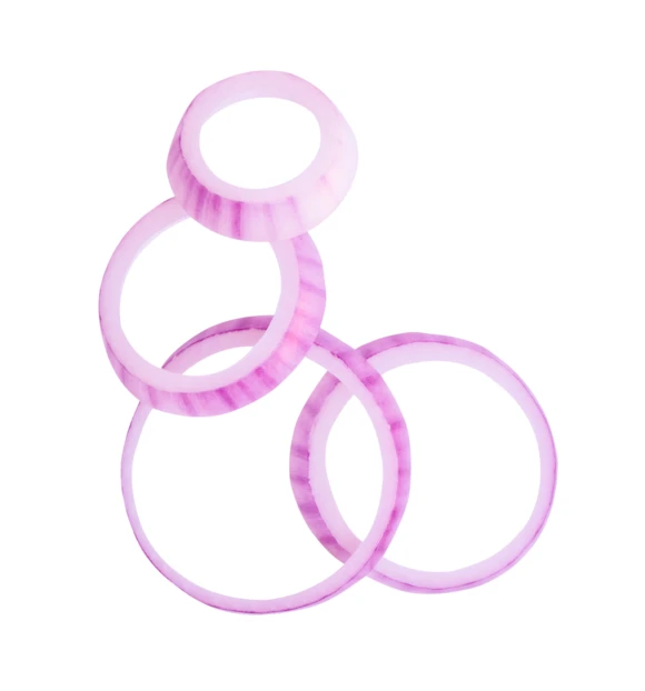 Fresh red onion rings isolated on white background