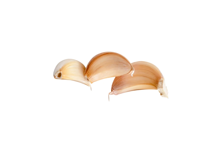 Three fresh garlic cloves isolated on white background