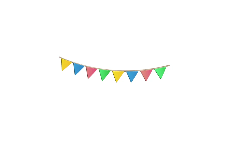 Colorful party bunting flags isolated on white background