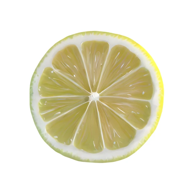 Digital illustration of a fresh lemon slice on white background