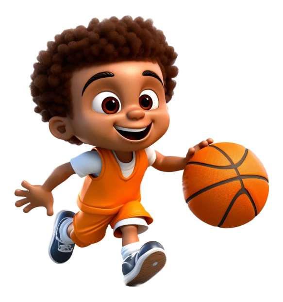3D character of a young boy dribbling a basketball