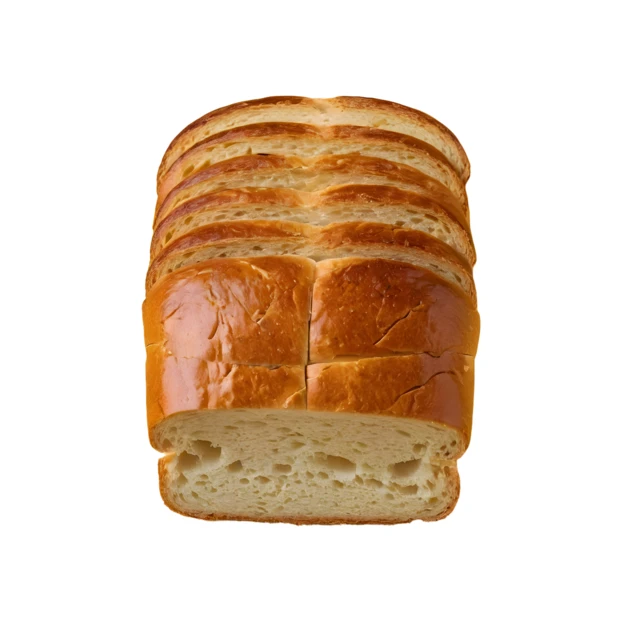 Sliced loaf of fresh white bread isolated on white background