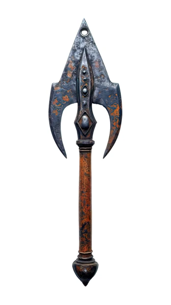Rusty fantasy spearhead isolated on white background