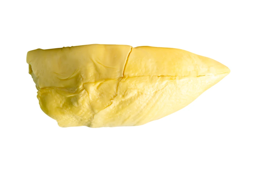 Fresh yellow durian fruit pulp isolated on white background