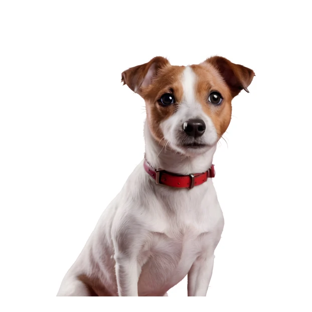 Jack Russell Terrier dog sitting against a white background