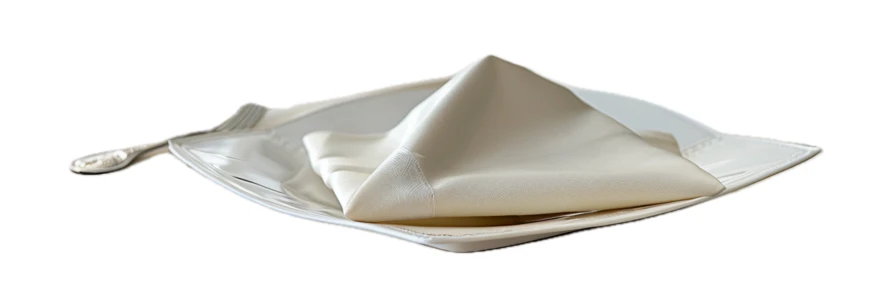 White square plate and folded napkin isolated on white background