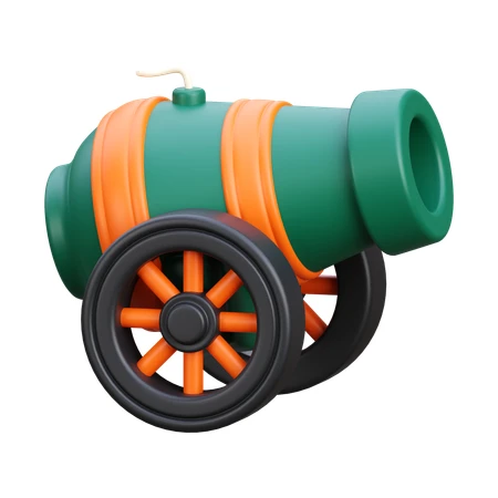3D rendered stylized cartoon cannon on wheels