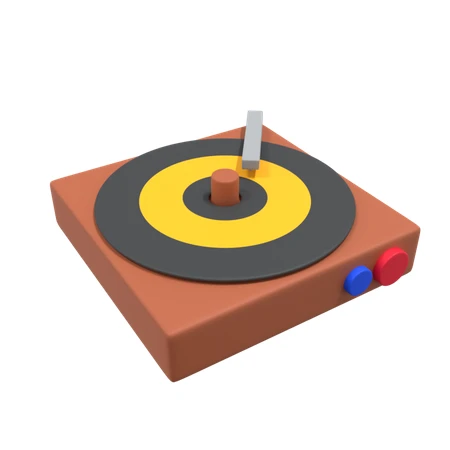 3D stylized retro record player isolated on white background