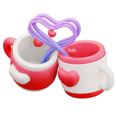 Two 3D romantic mugs forming a heart shape