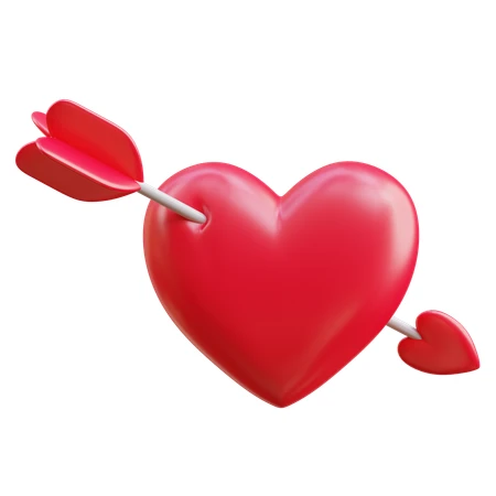 3D red heart pierced by a cupid arrow