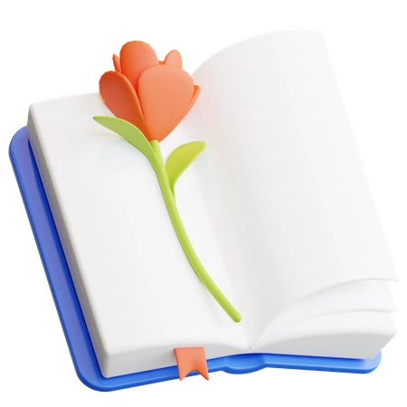 3D minimalist open book with an orange tulip flower