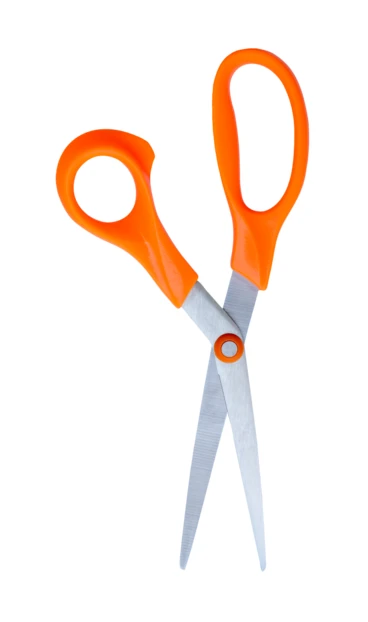 Orange handled scissors isolated on a white background