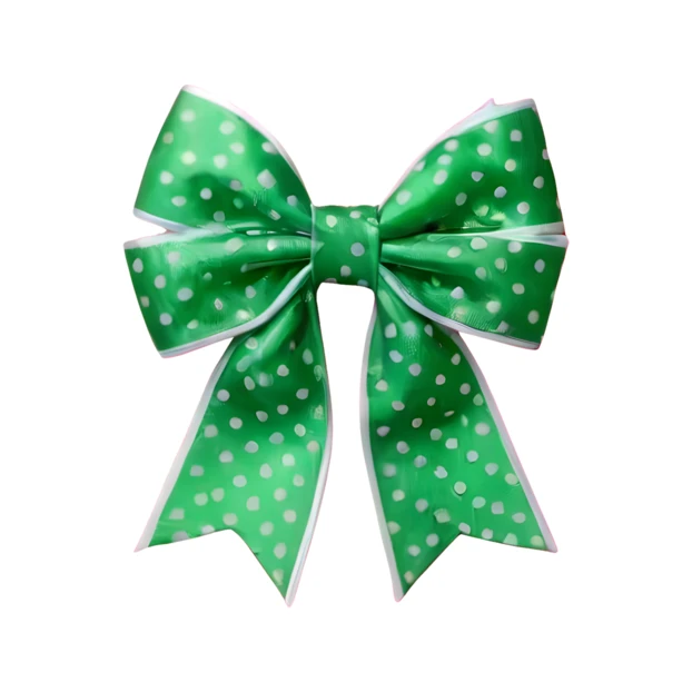Green polka dot ribbon bow isolated on white background