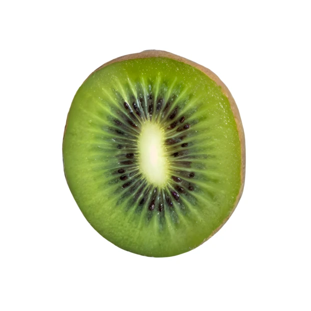 Single slice of fresh green kiwi isolated on white