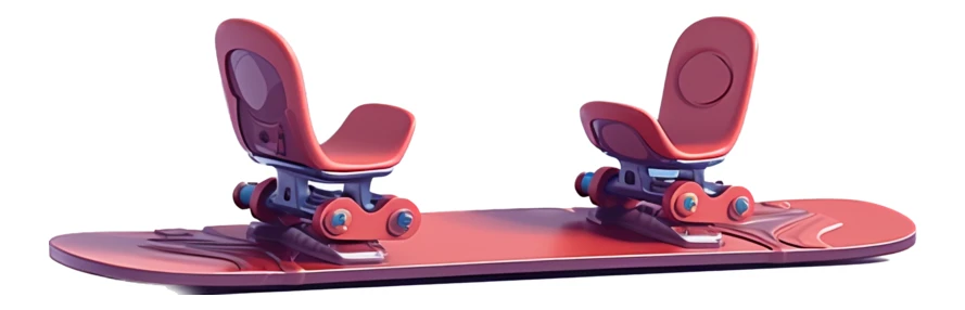 Futuristic red snowboard with unique bindings on white background