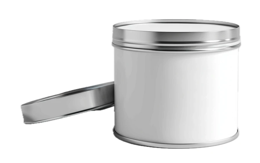 Blank white round tin can with open lid mockup