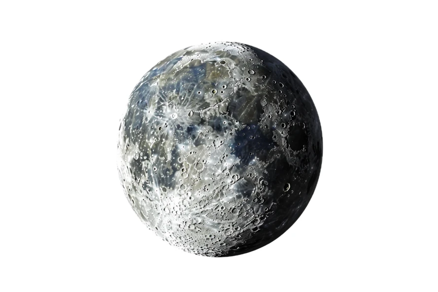 Detailed full moon isolated on white background
