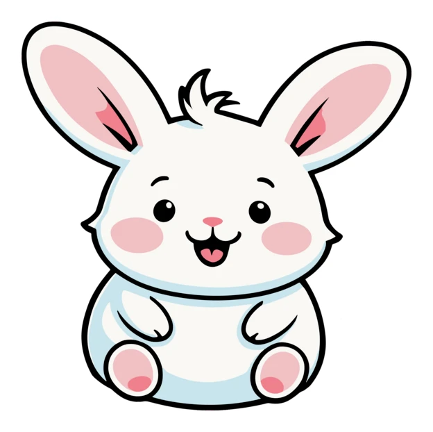 Cute white cartoon bunny illustration with pink ears