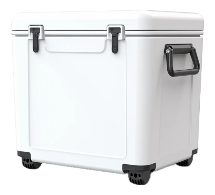 White heavy duty rolling cooler isolated on white background