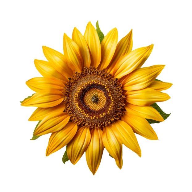 Vibrant yellow sunflower head isolated on white background