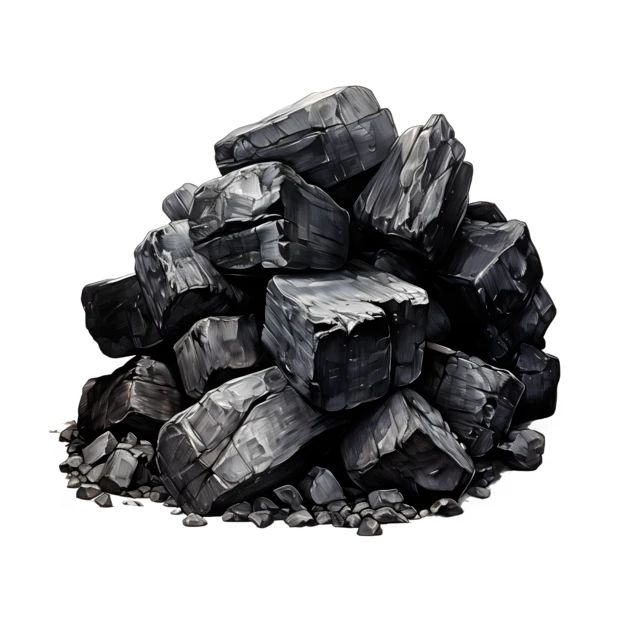 Pile of black coal rocks isolated on white background