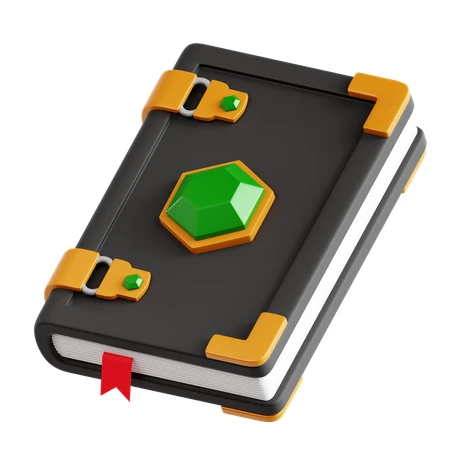 3D stylized magic spell book with green gem