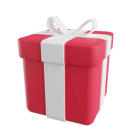 3D red gift box with white ribbon isolated on white