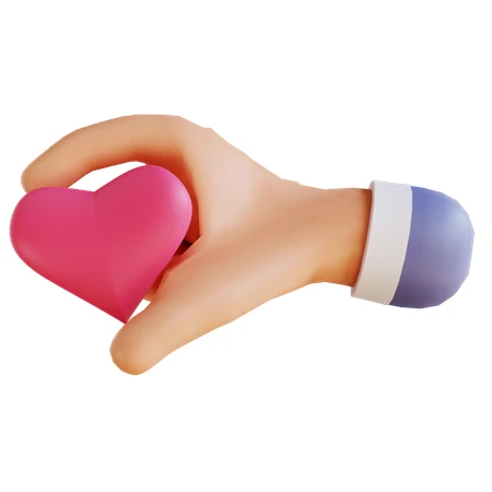3D cartoon hand holding a pink heart icon isolated