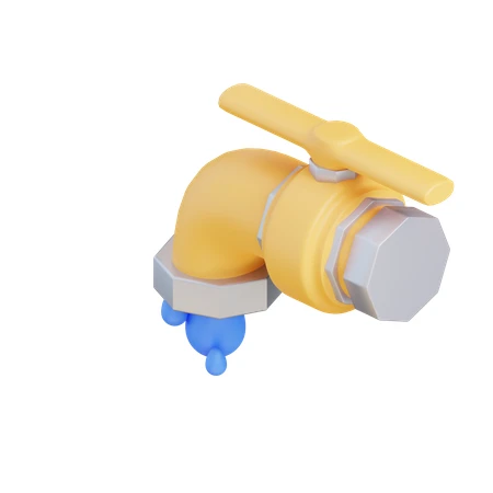 3D cartoon style yellow water tap with blue droplets
