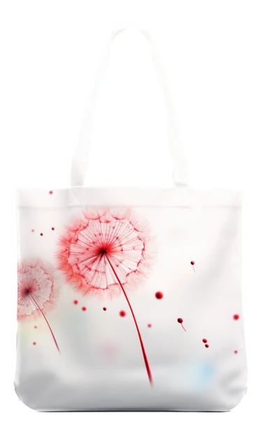 White tote bag with red dandelion floral print