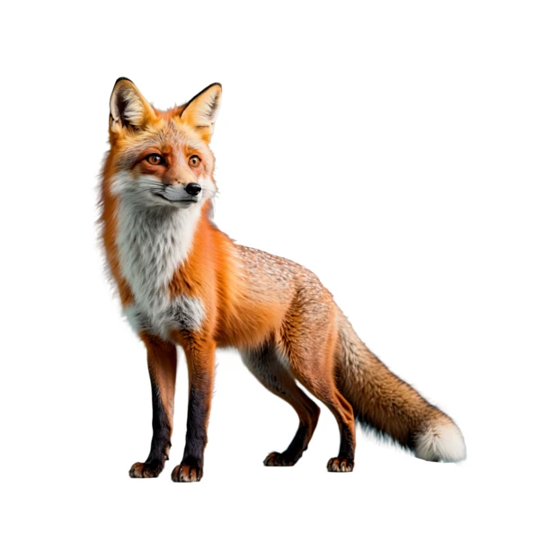 Red fox standing isolated on white background