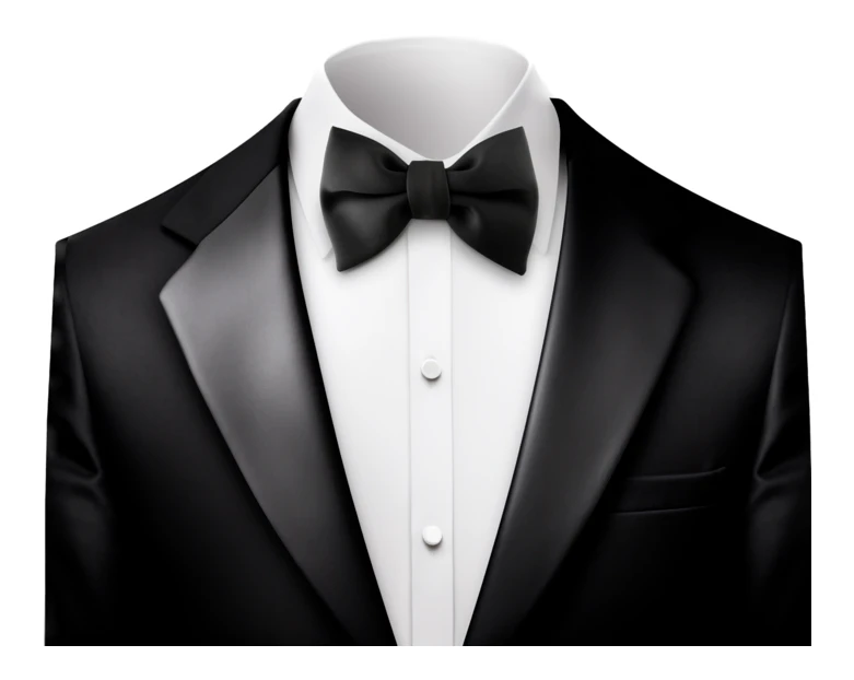 Formal black tuxedo with white shirt and bow tie
